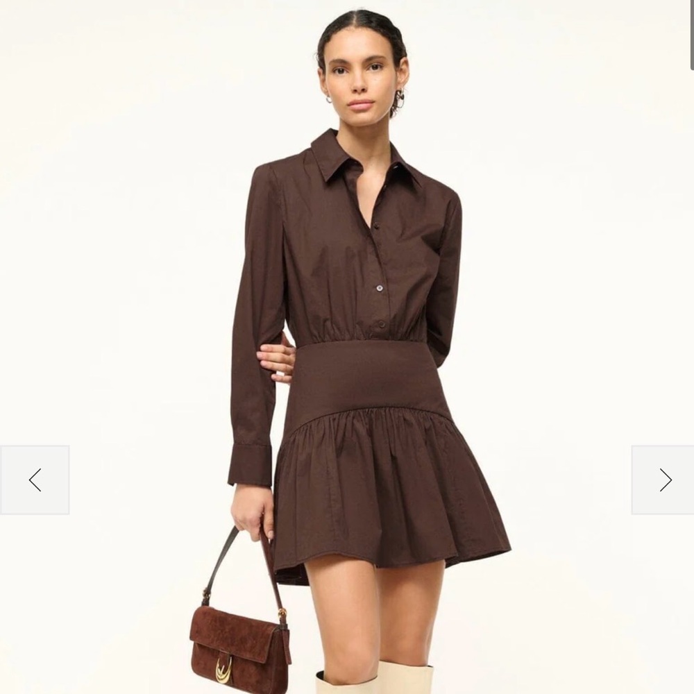 STAUD Chocolate Brown Long Sleeve Dress